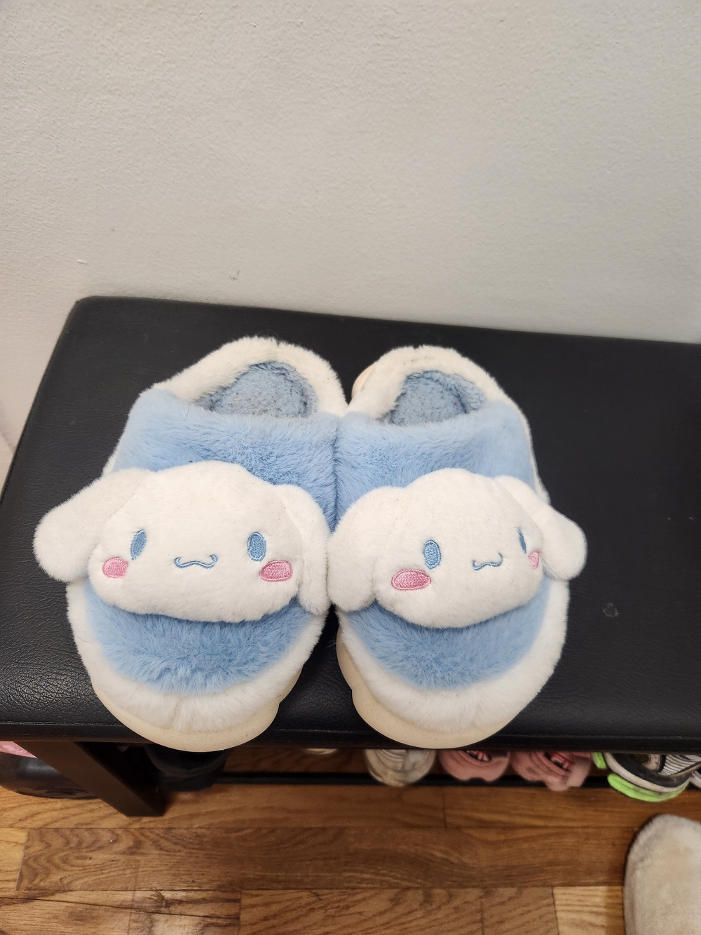 Plush Blue & White Cinnamon Roll Slippers